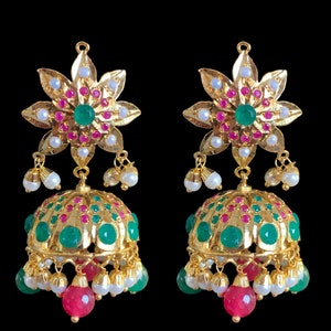 DER285 jadau jhumka earrings in ruby emerald , Indian jewellery