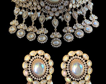 C128 Sanya rose gold plated Polki choker with earrings, indian jewellery