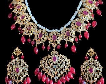 NS24  Anchal Hyderabadi necklace with earrings in ruby  , Indian jewellery