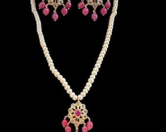 ps336 echte Perle Anhänger mit Ohrringen und Rubinperlen , Deccan Schmuck