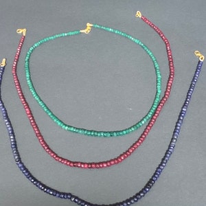 NS301 Single stranded  ruby , emerald , sapphire beads necklace , Indian jewellery