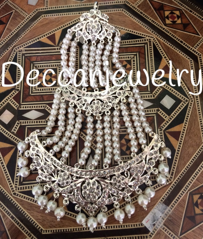 silver plating Hyderabadi jadau jhoomar in pearls and polki