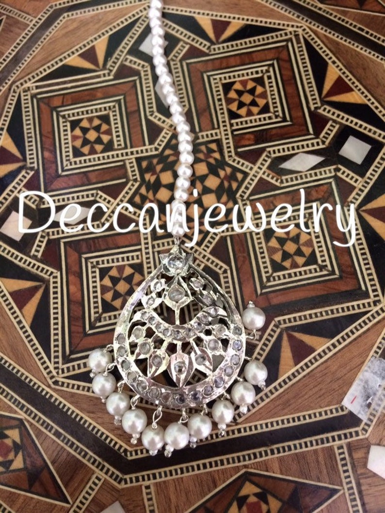 silver plating Hyderabadi jadau jhoomar in pearls and polki