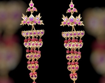 Gold Plated Ruby Chandelier Earrings | Hyderabadi Jewelry