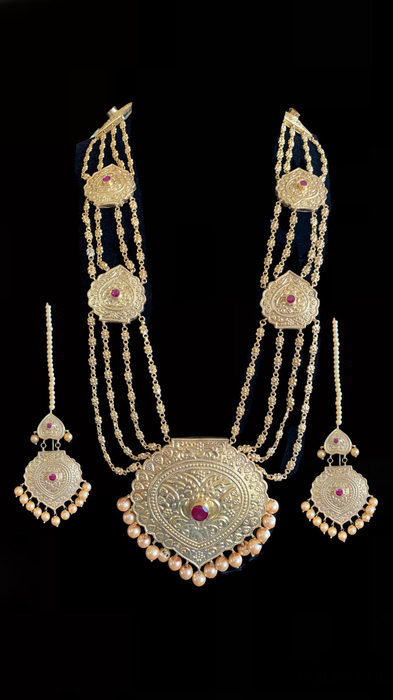 LN42 Chanda Rani Haar With Earrings Tika in Gold Plating , Indian ...