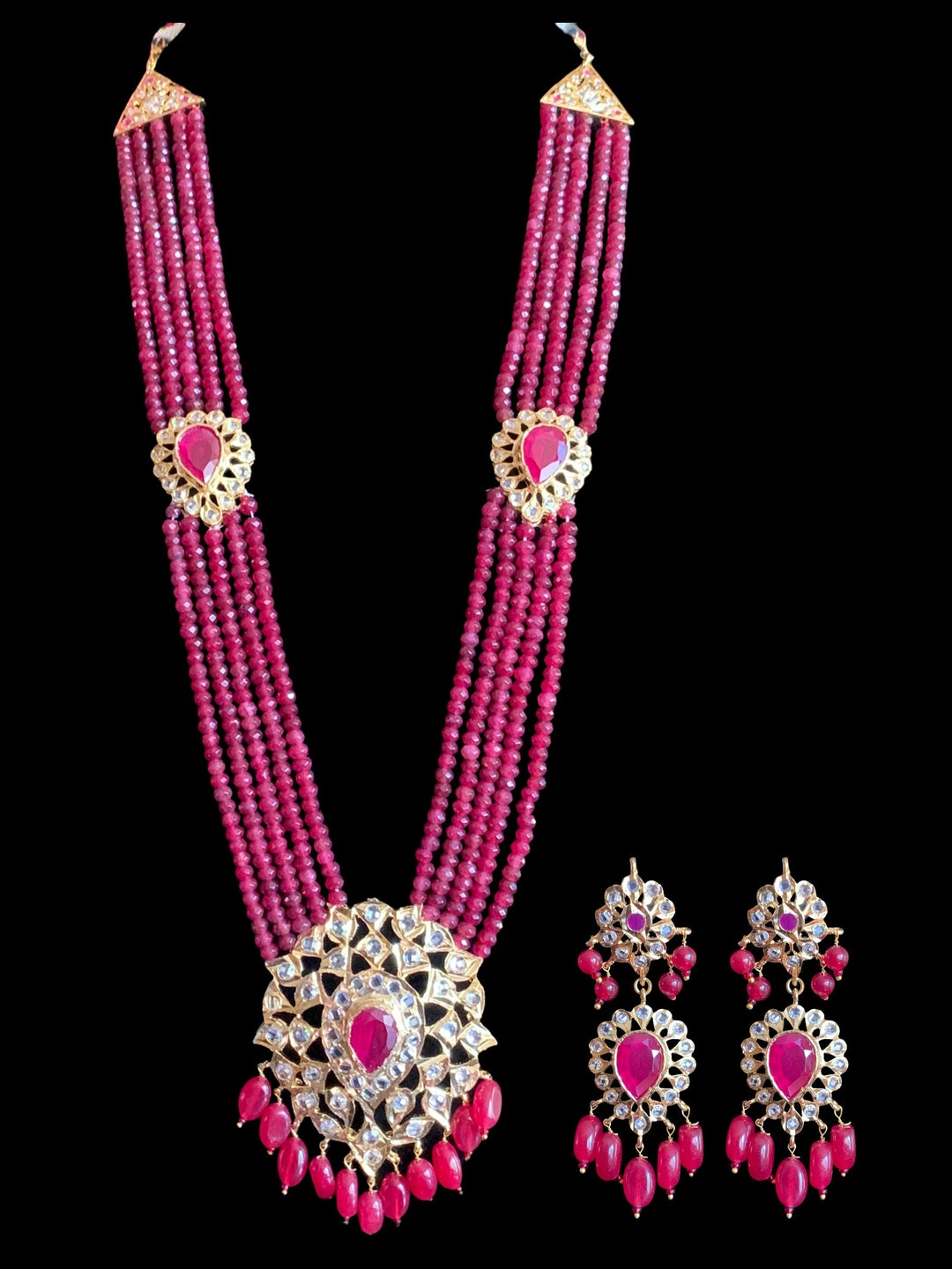 Rachel HYDERABADI Jadau Rani Haar in Semi Precious Beads , Ruby ...
