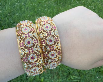 B8 shibra gold plated jadau bangles in ruby pearl/ traditional bangles / Deccan jewelry/ ethnic jewelry/ gifts for her / Indian jewelry