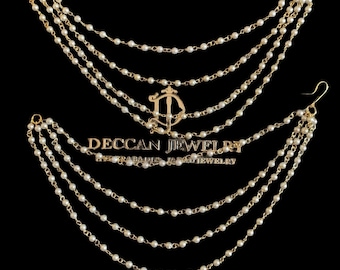 Kanya pearl ear supports - ear chain - Indian jewellery , Sahara - gifts for her - Deccan jewelry - South Indian jewelry