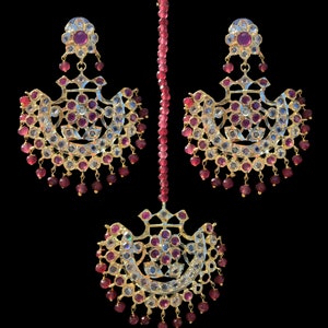 DJET9 Saha brincos hyderabadi tika | Ruby chandbali tika | joias banhadas a ouro | joias hyderabadi | joias jadau | presentes para ela