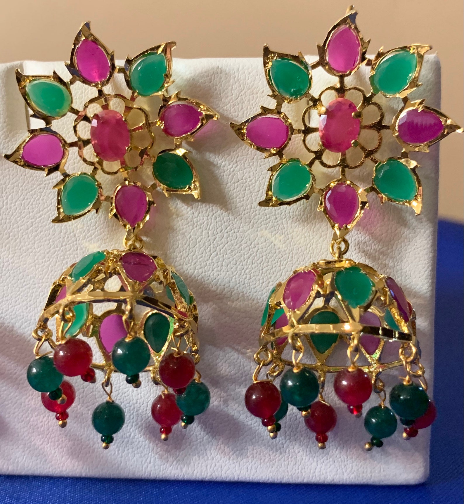 Evelyn Hyderabadi Karanphool Jhumka in Semi Precious Ruby | Etsy