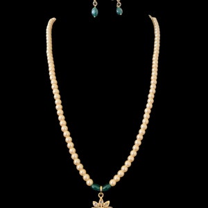 PS372 hyderabadi, pendentif fleur de jadau et boucles d&#39;oreilles en émeraude, bijoux indiens