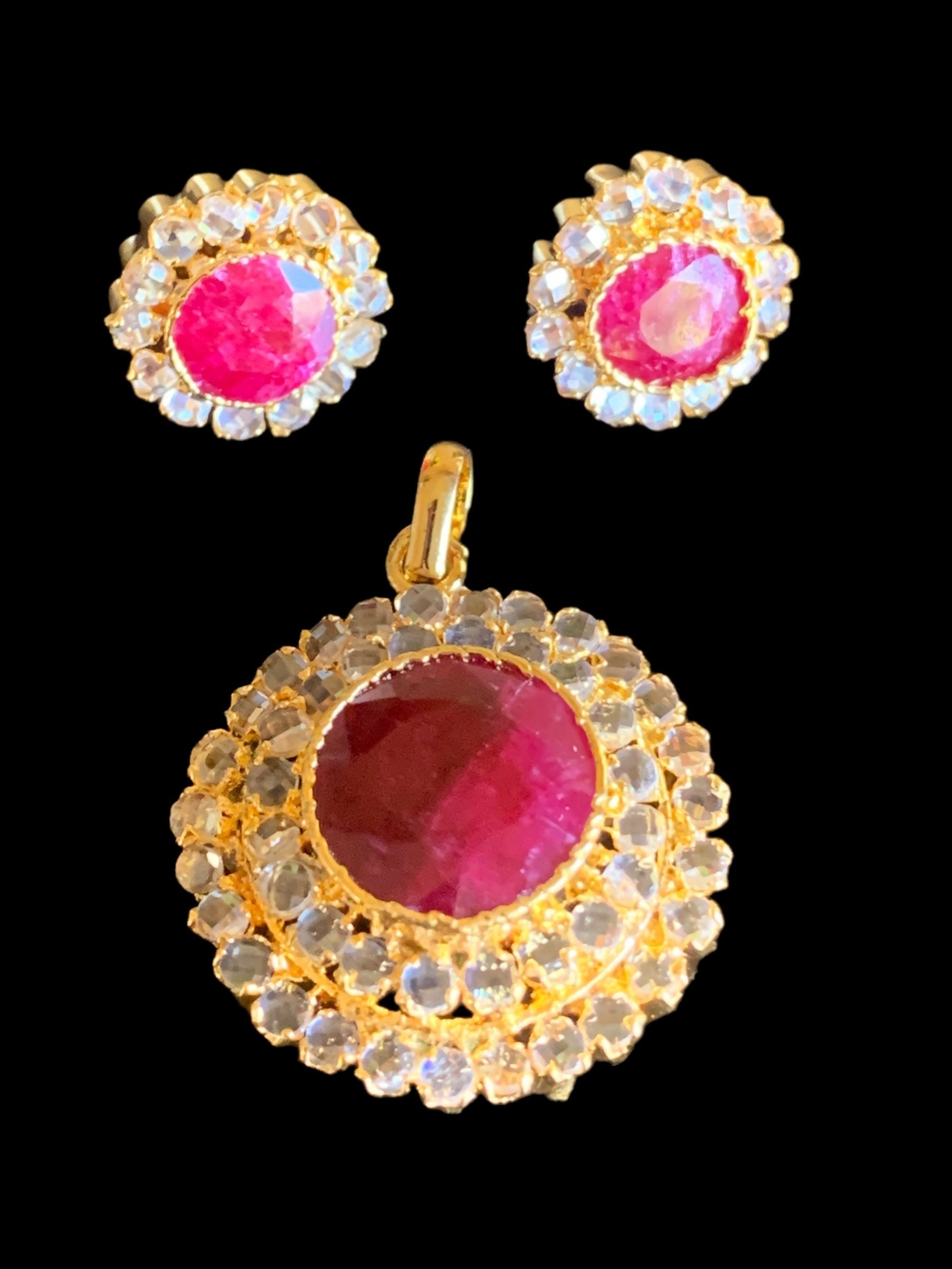 PS453 Ruby and Cz Pendant With Earrings , Indian Jewellery