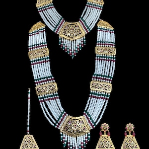 BR83 Aabha hyderabad Rani haar Braut Set mit Ohrringen tika in ruby emerald , indischer Schmuck