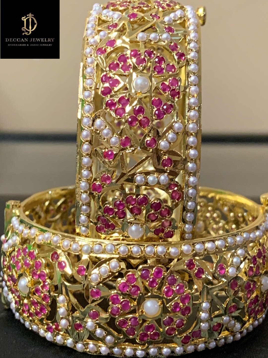 14金ゴールド14kバングル ルビー、ダイヤ付き レトロアンティーク