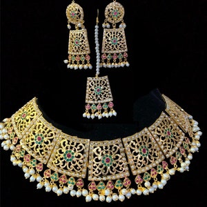 Collier Safira Punjabi jadau set en émeraude Rubis, BIJOUX Indiens