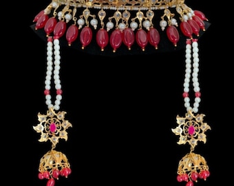 C109 Hyderabadi Jadavi Lacha in Ruby Beads , , Indian Gold Plated