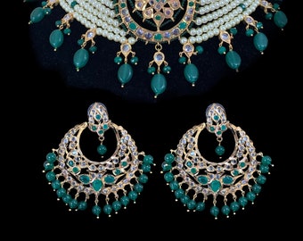 C103 Noor  Hyderabadi choker with earrings in  semi precious beads , Indian jewellery , gold plated jewelry