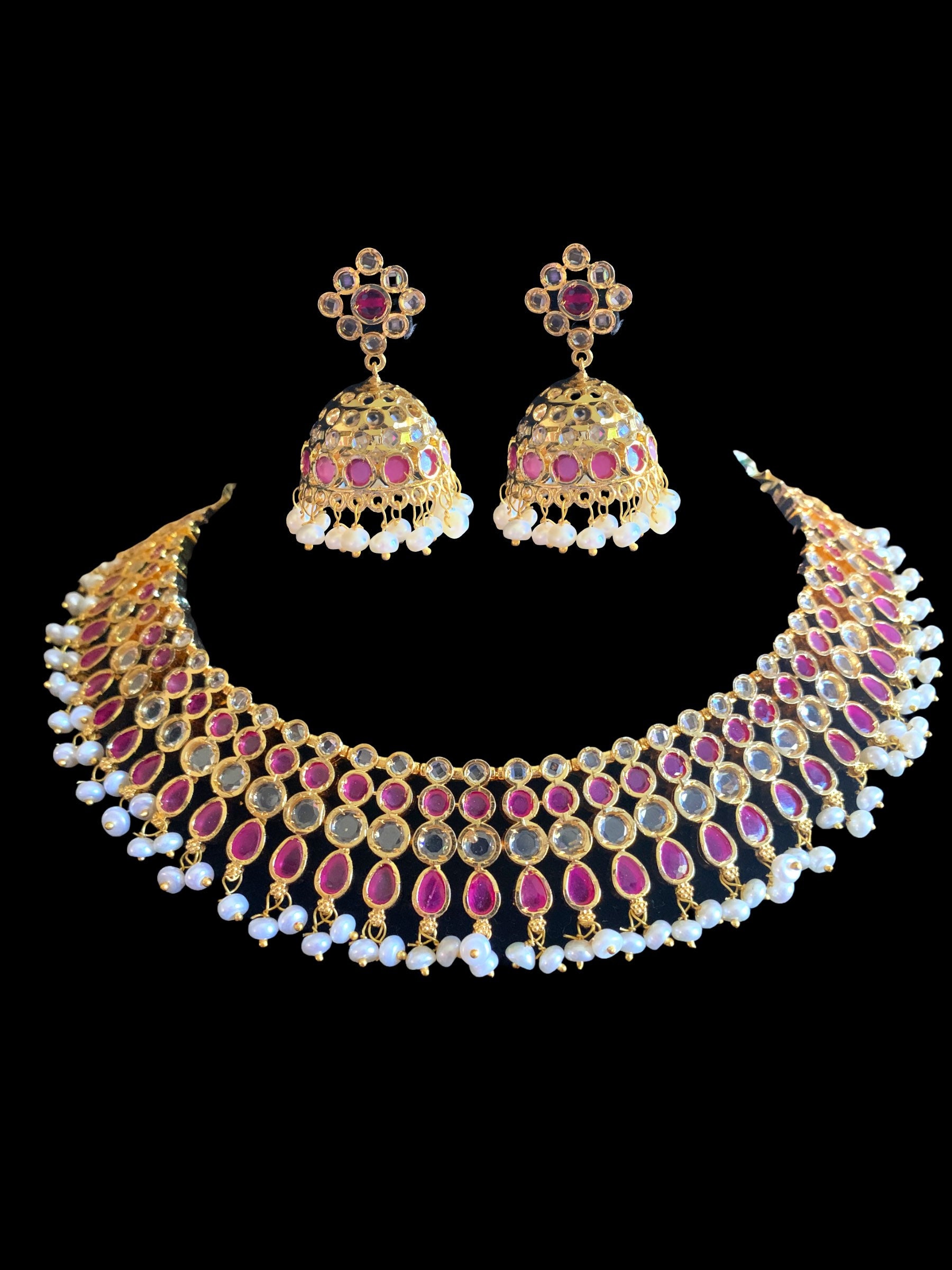 NS255 バーフィ スタイル ハイデラバーディ ネックレス、ジュムカ