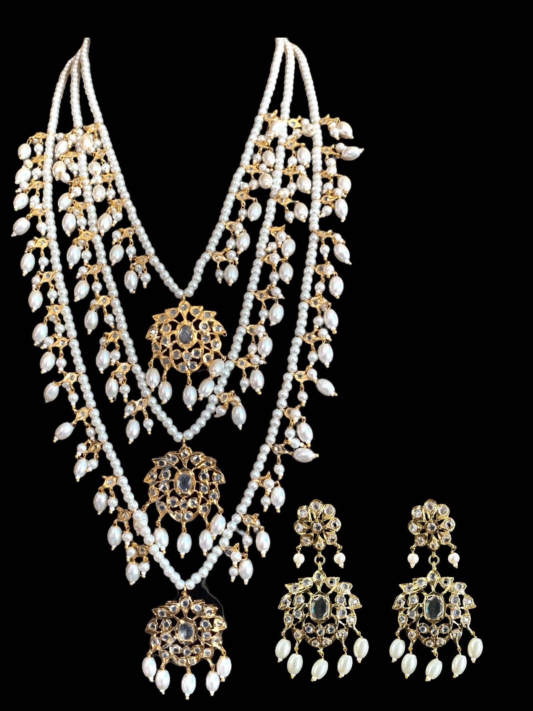 SAT37 Gold Plated Shell Pearl Satlada Necklace Earrings