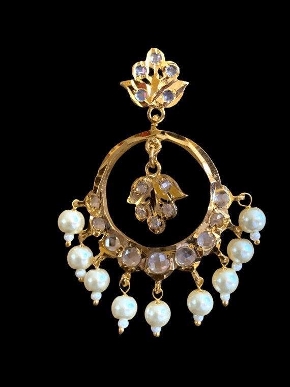 Nida Medium Sized Hyderabadi Jadau Chandbali in Pearls Indian