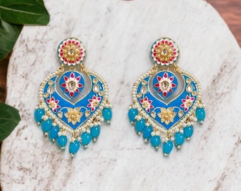DER564 kundanörhängen, chandbali-stil, indiska guldpläterade örhängen