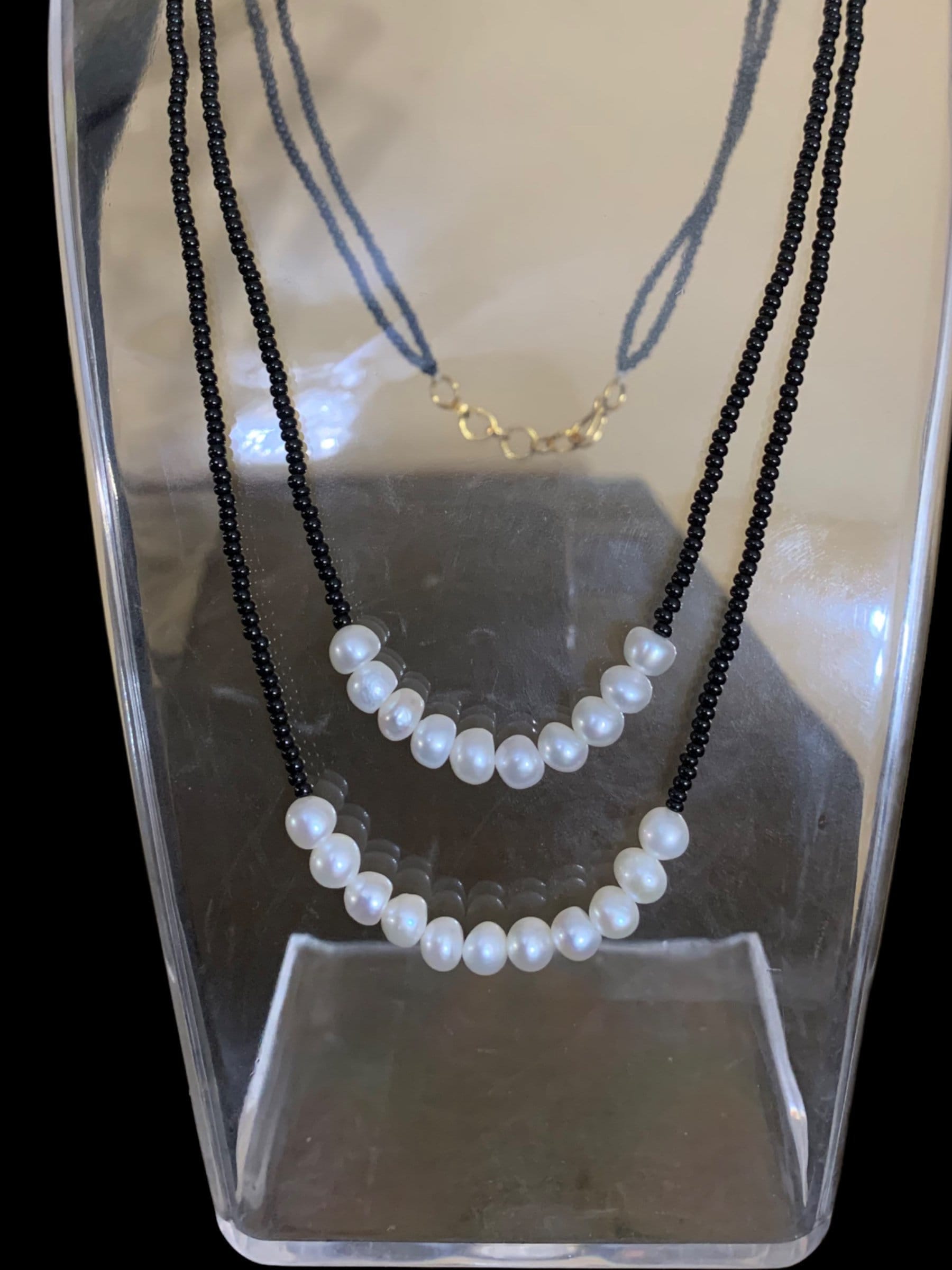 NS302 Black Beads Necklace With Fresh Water Pearls , Indian