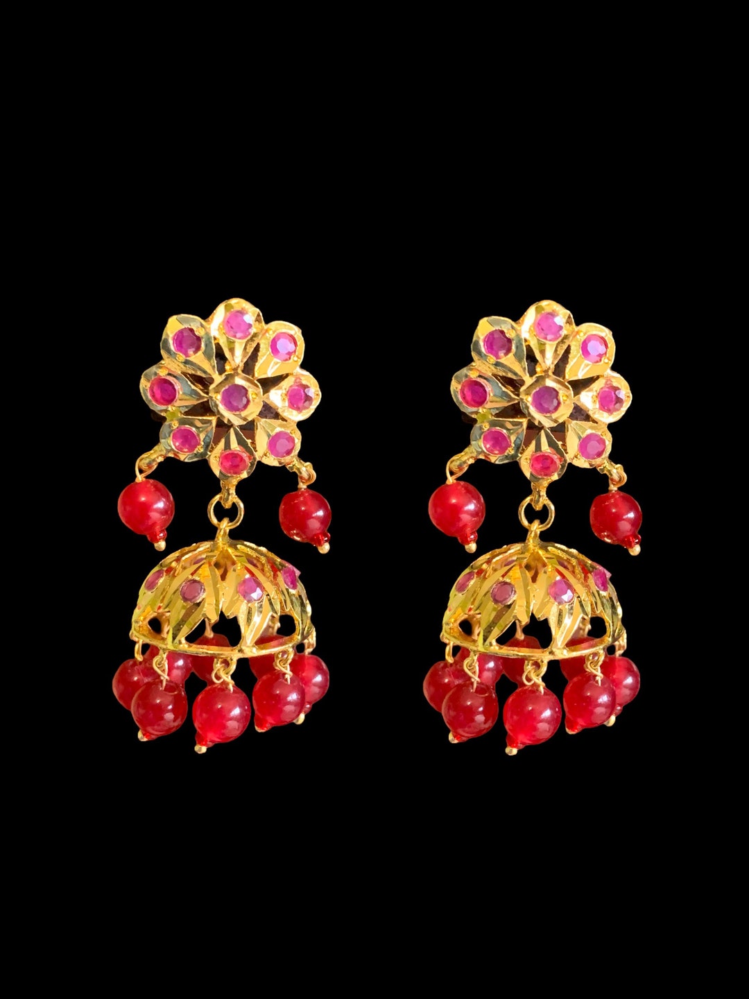 Malavika Hyderabadi Jadau Jhumka in Ruby Indian Jewellery Etsy