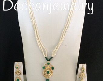 Hyderabadi Jadau Jugni in Emerald Beads 