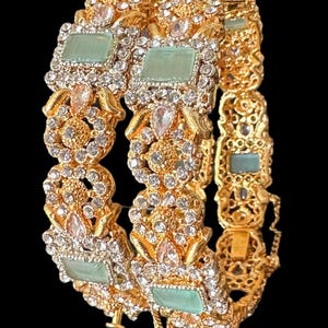 B186 Anisa high quality zircon bangles with mint stones/Indian jewellery/Cz bangles/pakistani jewelry/diamante jewelry/deccan jewelry