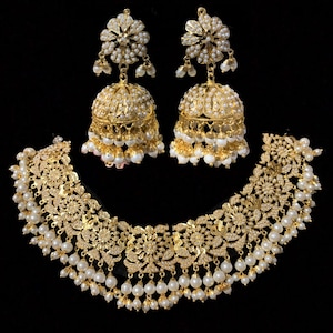 NS66 Rashmika Punjabi jadau necklace with jhumka in pearls | Indian jewellery | nauratan jewelry | Deccanjewelry | ethnic jewelry | jadau