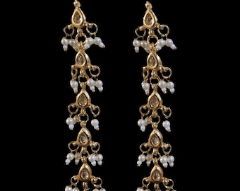 Leila kundan earrings , long danglers , Indian gold plated earrings