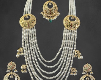 Munira punjabi jadau halsband med örhängen och tika (navratan), indiska smycken