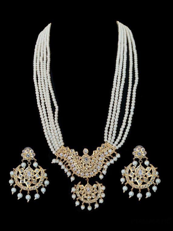 LN50 Ramia hyderabadi pearl rani haar with earrings Indian jewellery