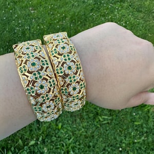 B9 shibra gold plated jadau bangles in emerald pearl / traditional bangles / Deccan jewelry/ ethnic jewelry/ gifts for her / Indian jewelry