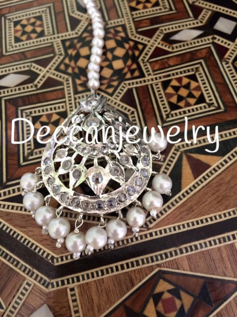 silver plating Hyderabadi jadau jhoomar in pearls and polki
