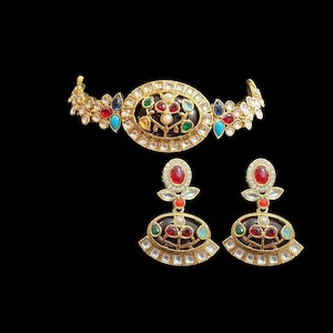 C335  kundan choker in multicolor  with earrings , Indian jewellery