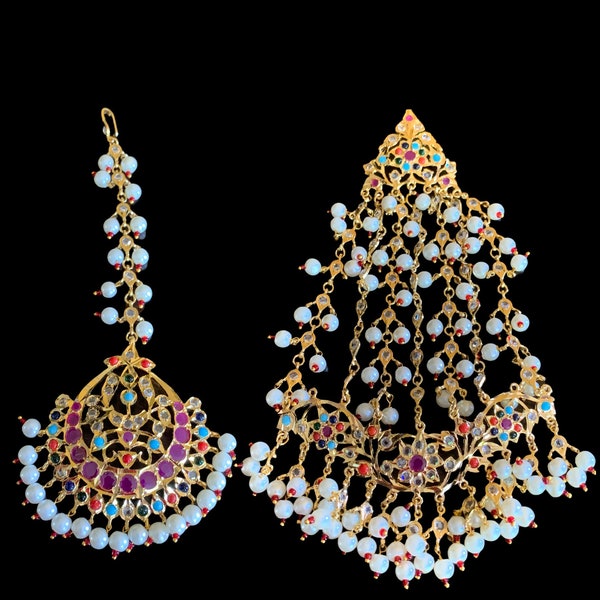 JT2 Hira   Hyderabadi jadau jhoomar tika in navratan , Indian jewellery