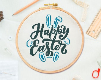 Cross stitch pattern happy easter, Modern embroidery design, easter cross stitch, PDF instant download, Modern cross stitch patterns spring
