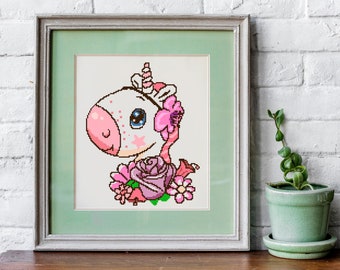 Modern Unicorn cross stitch pattern Cute Baby embroidery PDF chart. Nursery modern DIY decor. Easy and simple xstitch