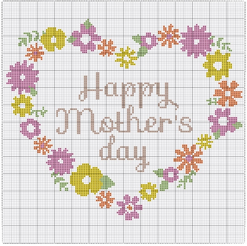 Flowers heart Mothers day Cross stitch, Mom cross stitch, Mother's Day cross, pink yellow cross stitch mother day, Flower Mothers day Cross image 3