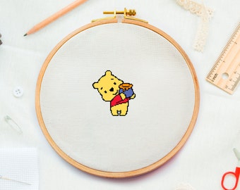 Winnie de Poeh kruissteekpatroon Kwekerij geteld kruissteek Aankondiging pasgeboren xstitch Baby teddybeer borduren DIY pdf