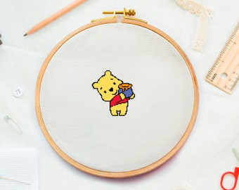 Winnie the pooh cross stitch pattern Nursery counted cross stitch Announcement newborn xstitch Baby teddy bear needlepoint DIY pdf