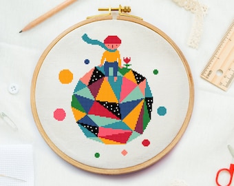 Het kruissteekpatroon van de kleine prins Planet x stitch pdf instant file Polygon Modern kruissteek Babykamer naaldpunt
