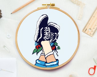 Sneaker Cross stitch pattern, keds shoe Xstitch pattern, trainers cross stitch, sport boots cross stitch, athletic footwear cross stitch