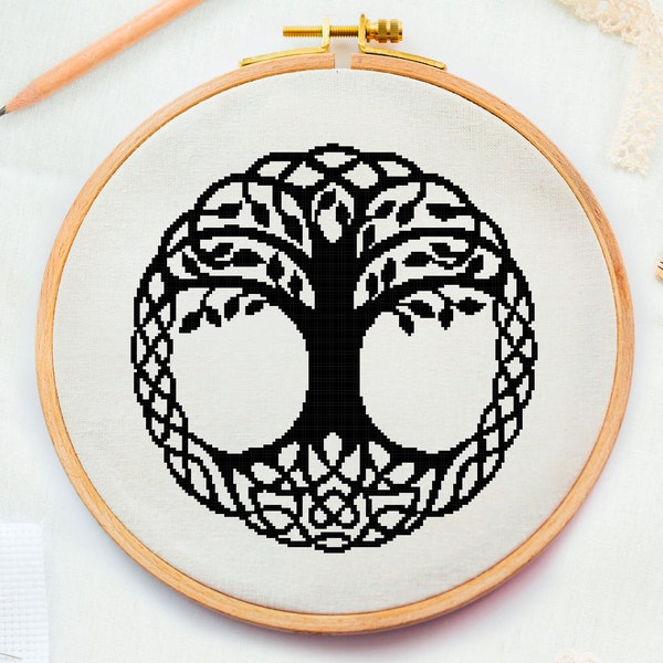 Tree of life cross stitch pattern Simple hippie and boho embroidery chart zen and yoga floral bohemian design