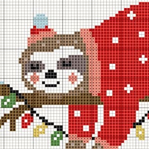 cross stitch pattern Christmas Sloth Merry Christmas xstitch Holiday Xmas counted cross stitch chart Christmas lights cute animal embroidery image 3