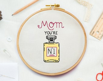 Mutter Kreuzstich Muster, Mutter Kreuzstich, Geschenk für Mutter Stickmuster, Chanel Parfüm Kreuzstich, Mutter Nadelspitze