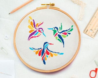 Modern birds cross stitch pattern, Easy and simple embroidery PDF DIY design Animal geometric xstitch chart, Birds for beginner cross stitch