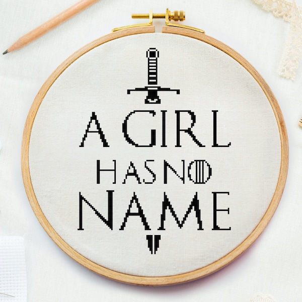 Simple cross stitch pattern, Modern quote cross stitch pattern, A girl has no name cross stitch pattern, quote black typography home decor