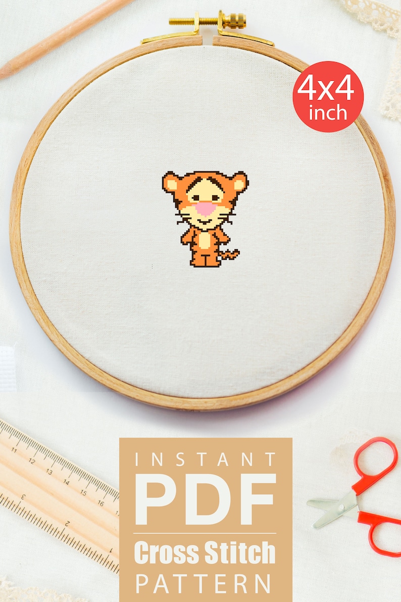 Baby Tiger Cross Stitch Pattern Small Pretty Kids X Stitch Etsy